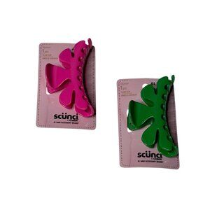 Scunci Pink & Green Large Matte Flower Hair Claw Clips Set of 2